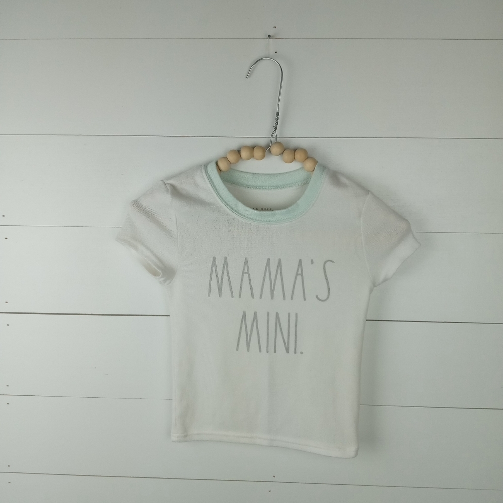 Rae Dunn girls size 6 mama's mini top soft cream with mint green trim top